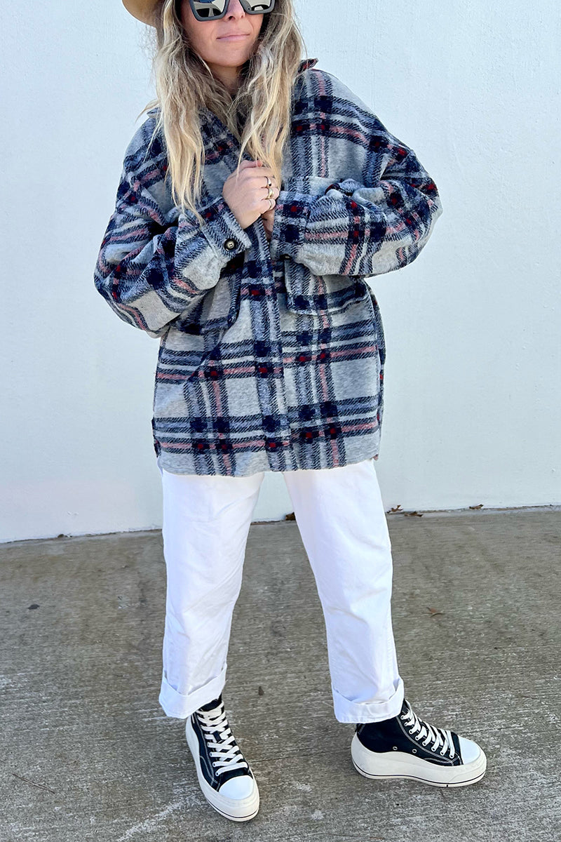 Plaid Pockets Button Jackets