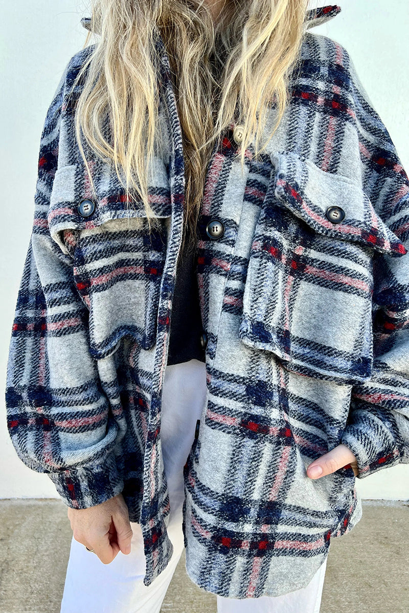 Plaid Pockets Button Jackets