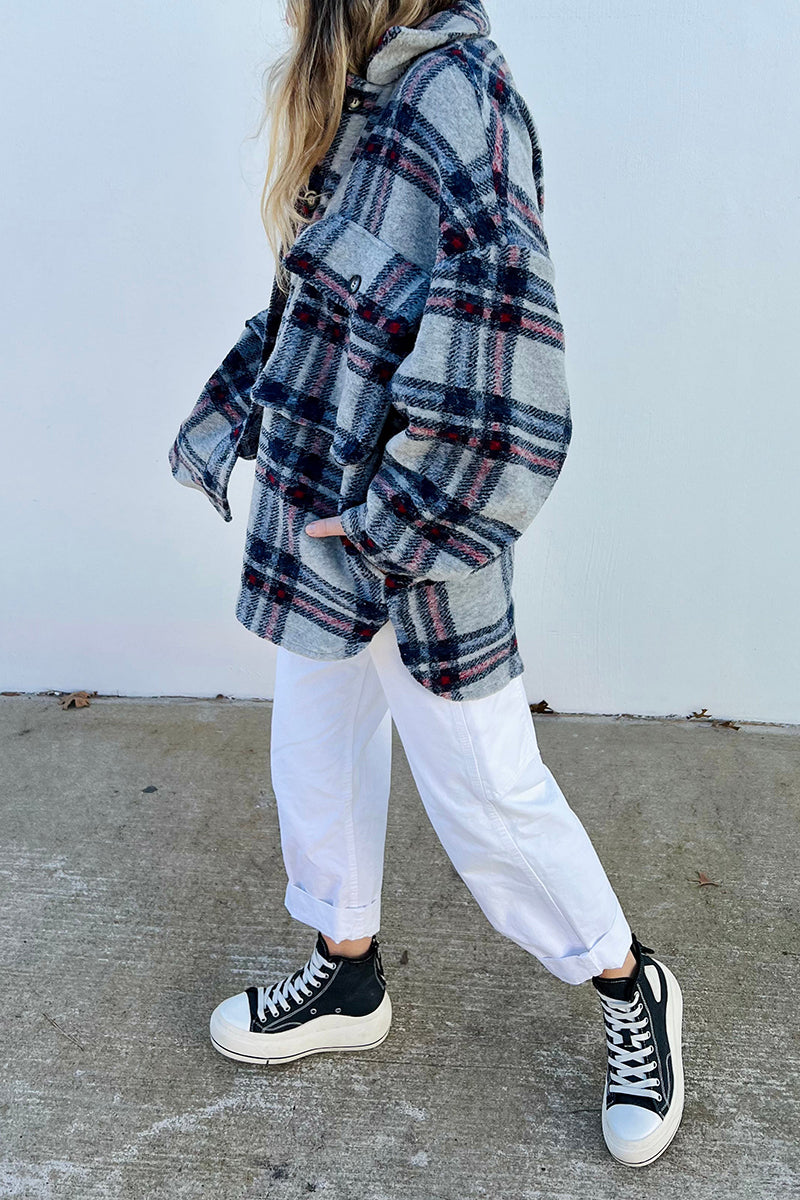 Plaid Pockets Button Jackets