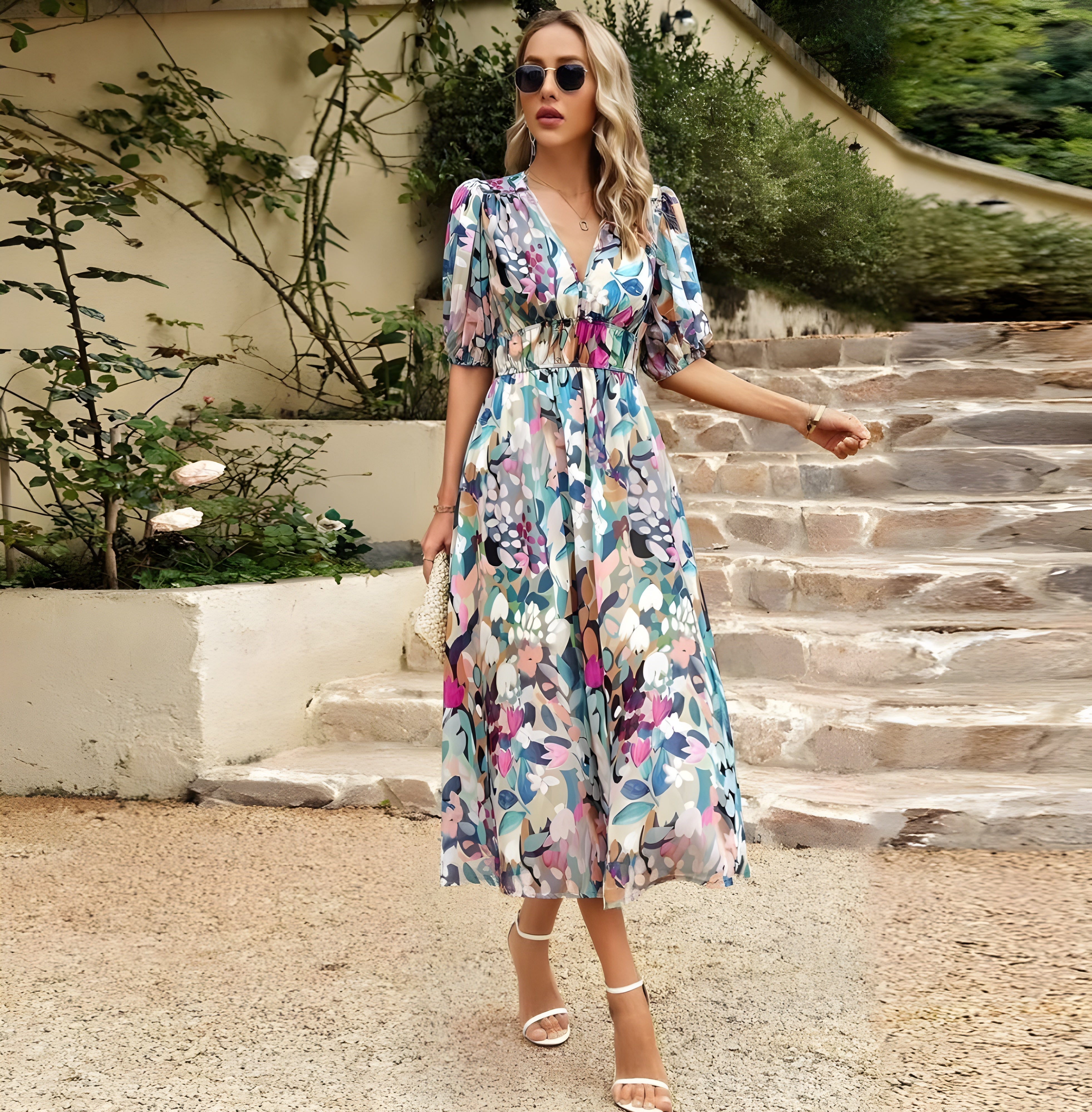 Luxe Anita Midi Dress with Flowers Boutique Collection