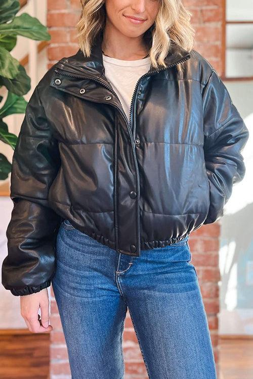 Faux Leather Puffer Jacket