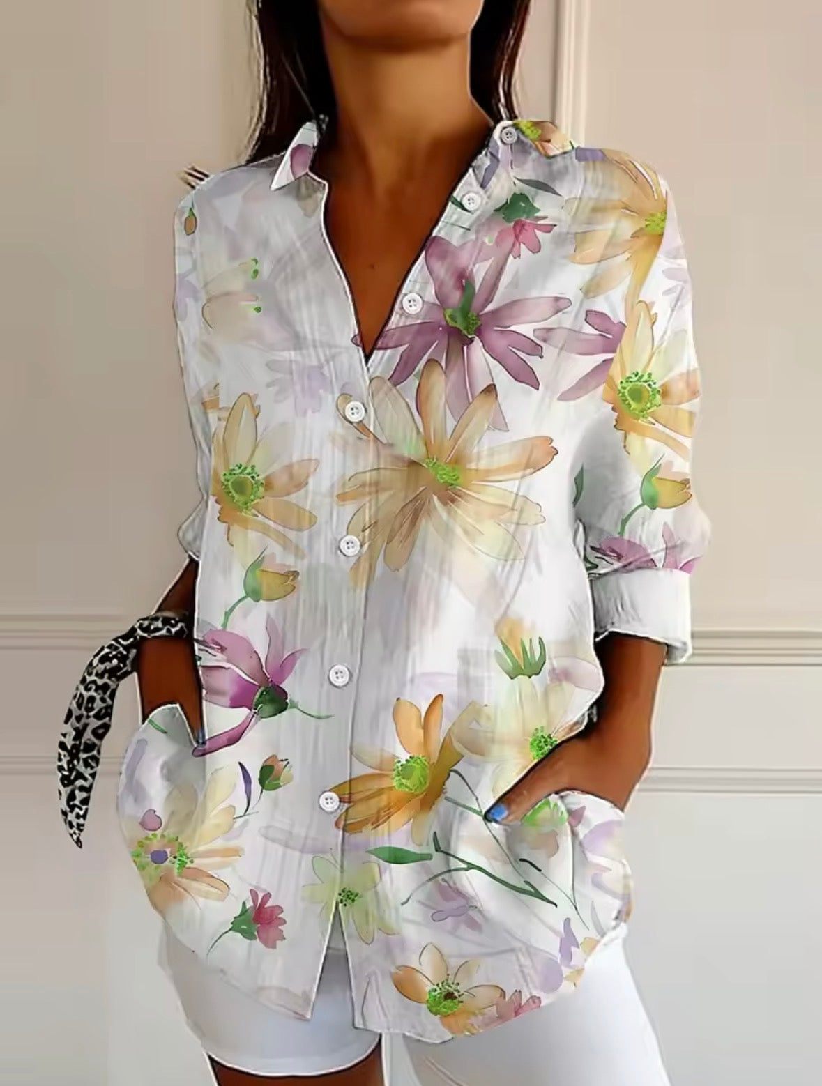 Floral Print Collared Long Sleeve Button Shirt