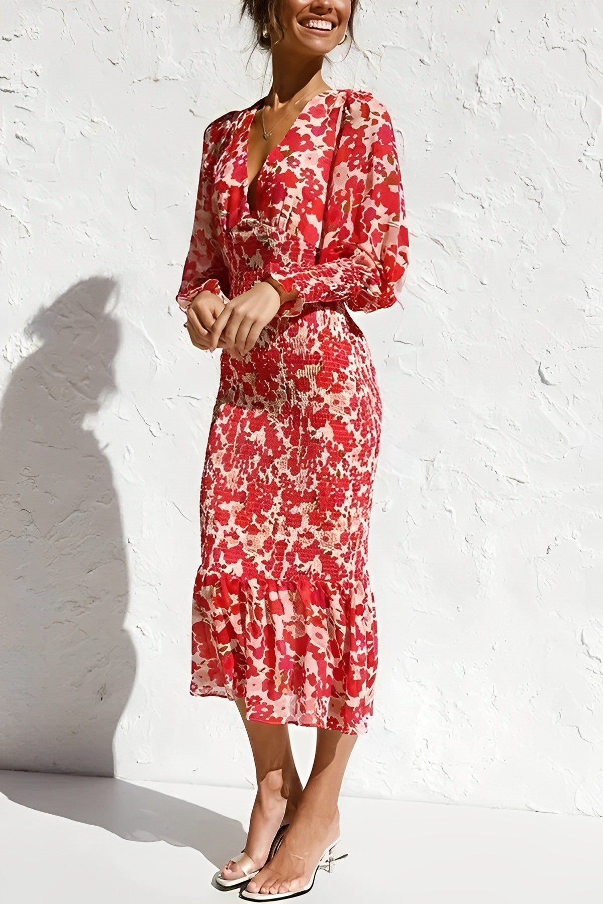 Felicia Bloom Bishop Sleeve Midi Dress for Women Weekend Casual Style
