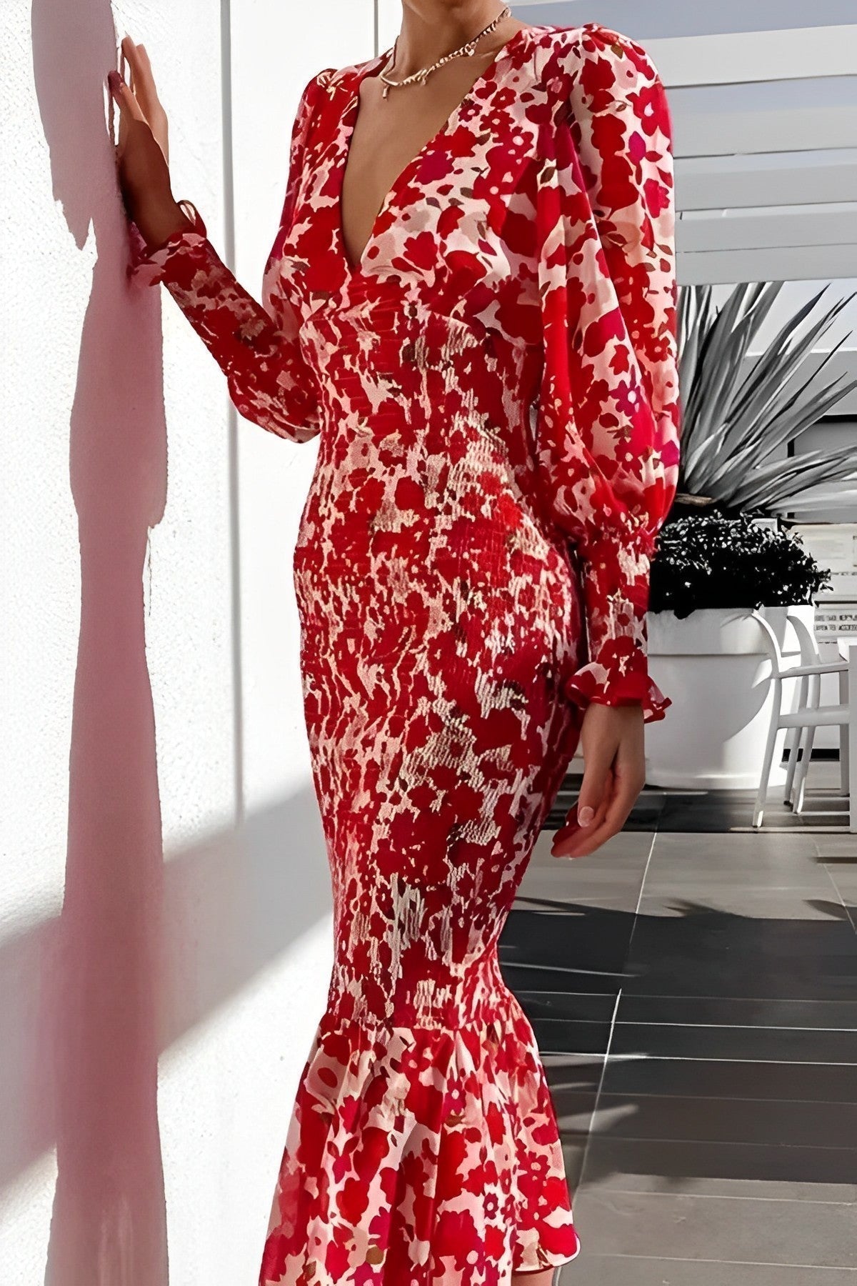 Felicia Bloom Bishop Sleeve Midi Dress for Women Weekend Casual Style