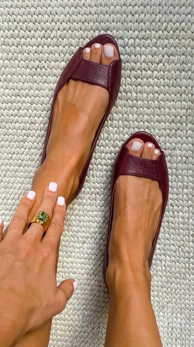 Metallic Peep Toe Slip On Ballet Flats