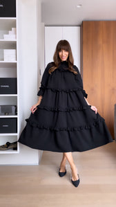 High Neck Long Sleeve Tiered Ruffle Midi Dress 4