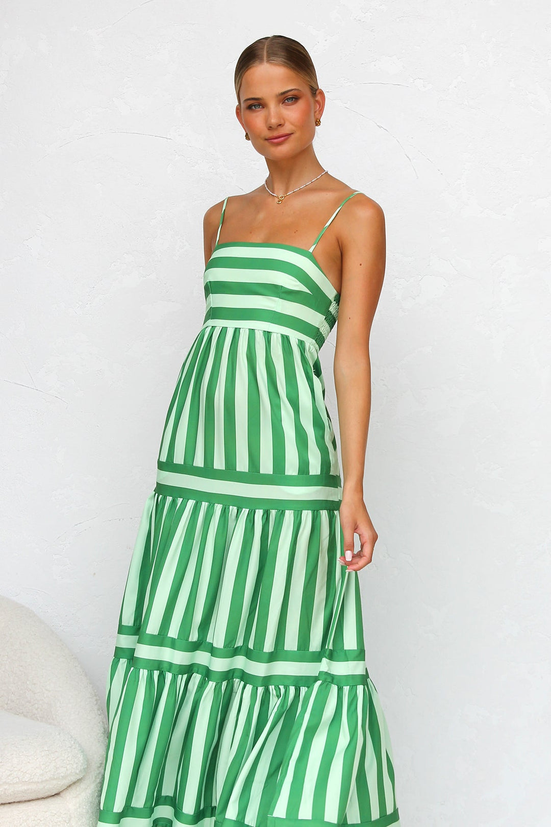 Striped Spaghetti Strap Tiered Maxi Dress Summer