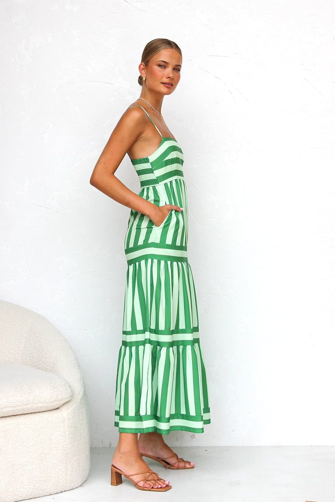 Striped Spaghetti Strap Tiered Maxi Dress Summer