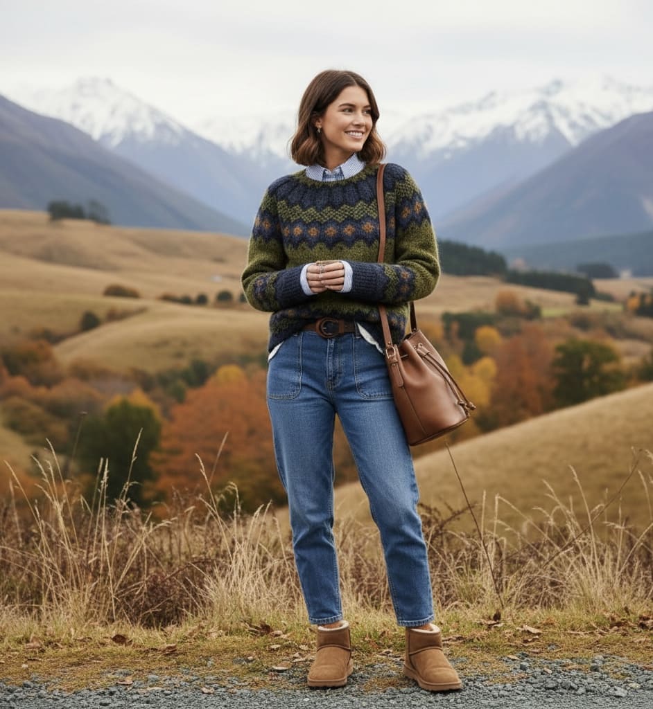 Fair Isle Crew Neck Knit Sweater