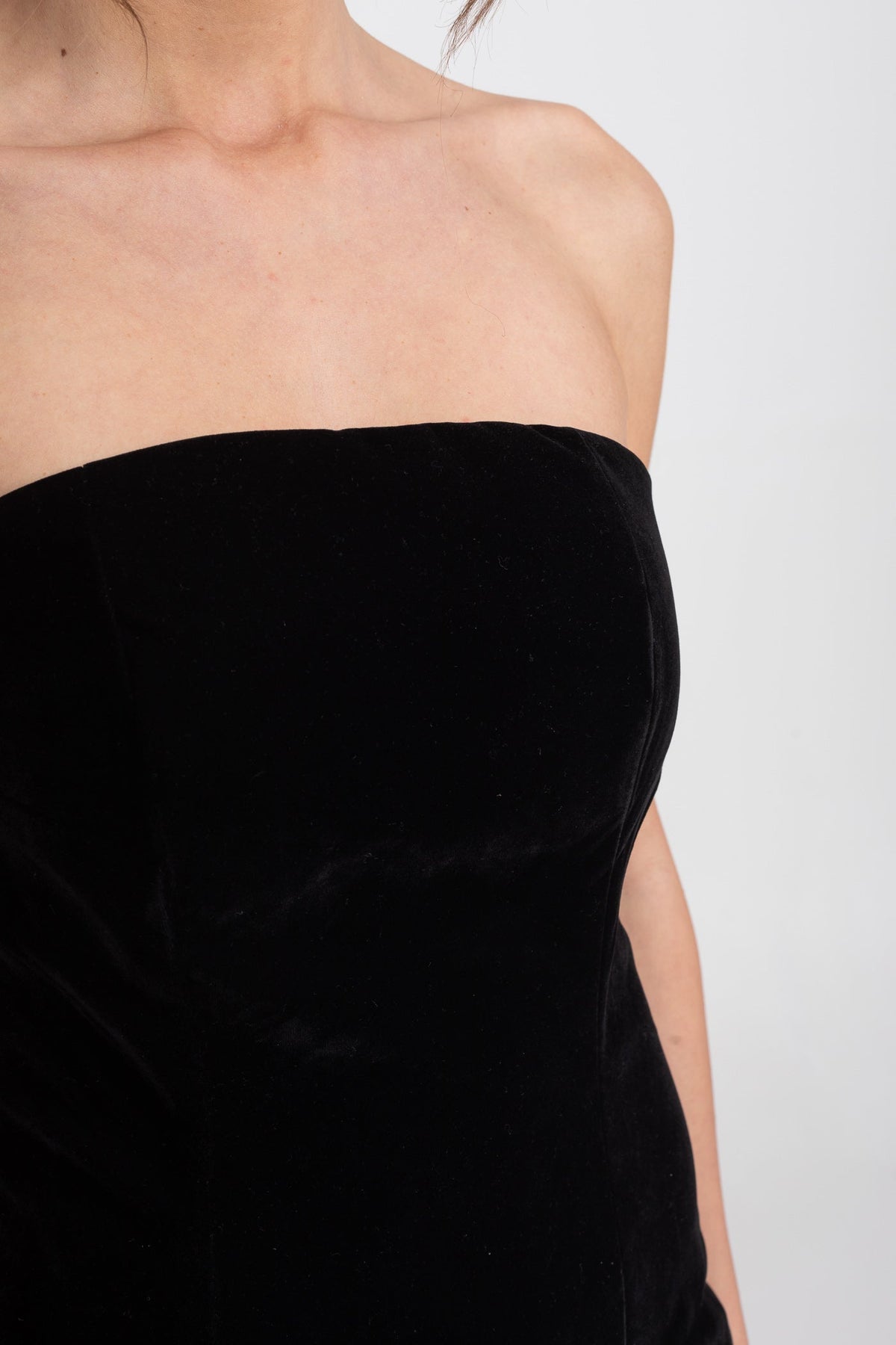 Velvet Strapless Corset Bodice Contrast Pleated Skirt Mini Dress 5