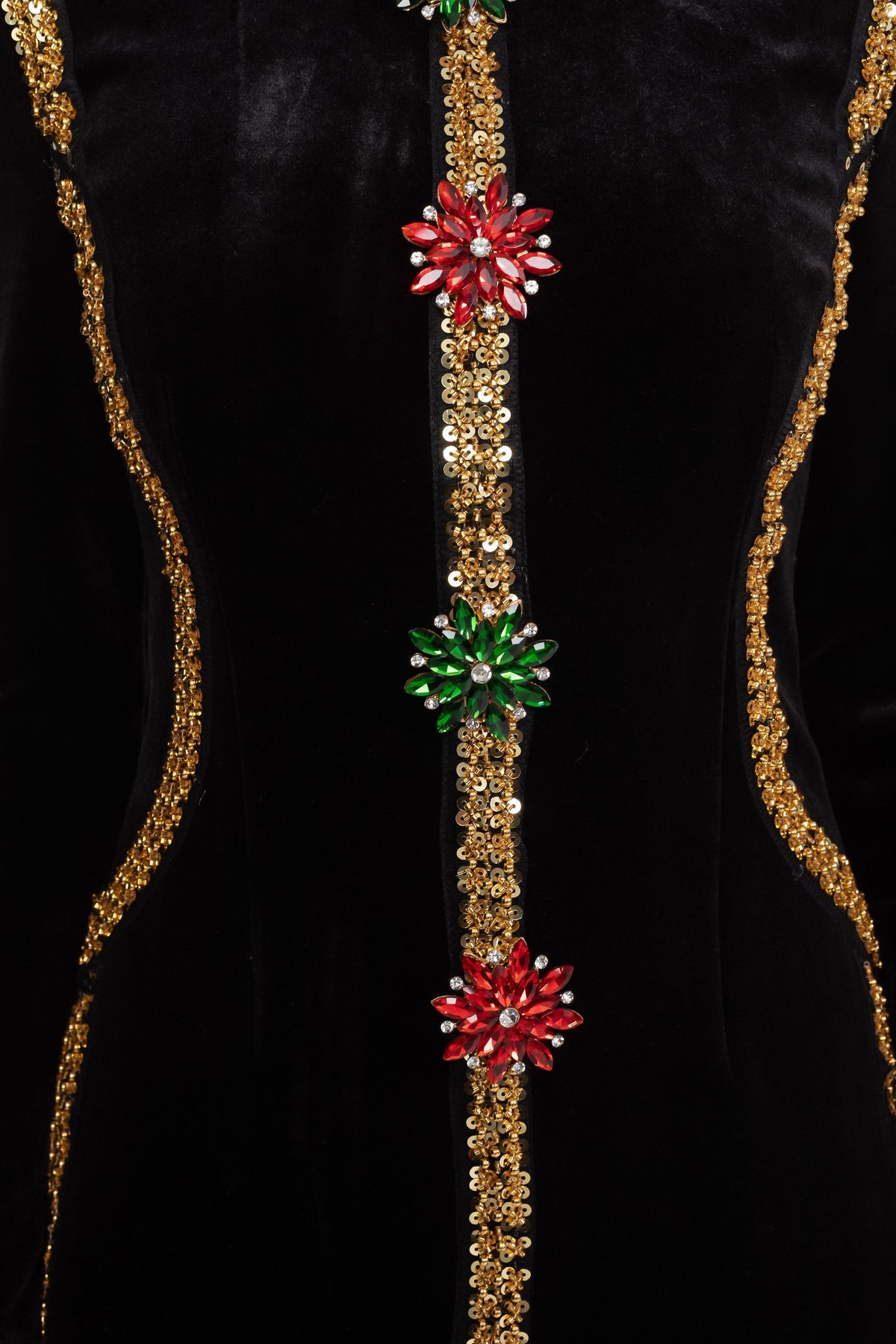 Velvet Long Sleeve Sequin Trim Jewel Embellished High Split Maxi Gown 6