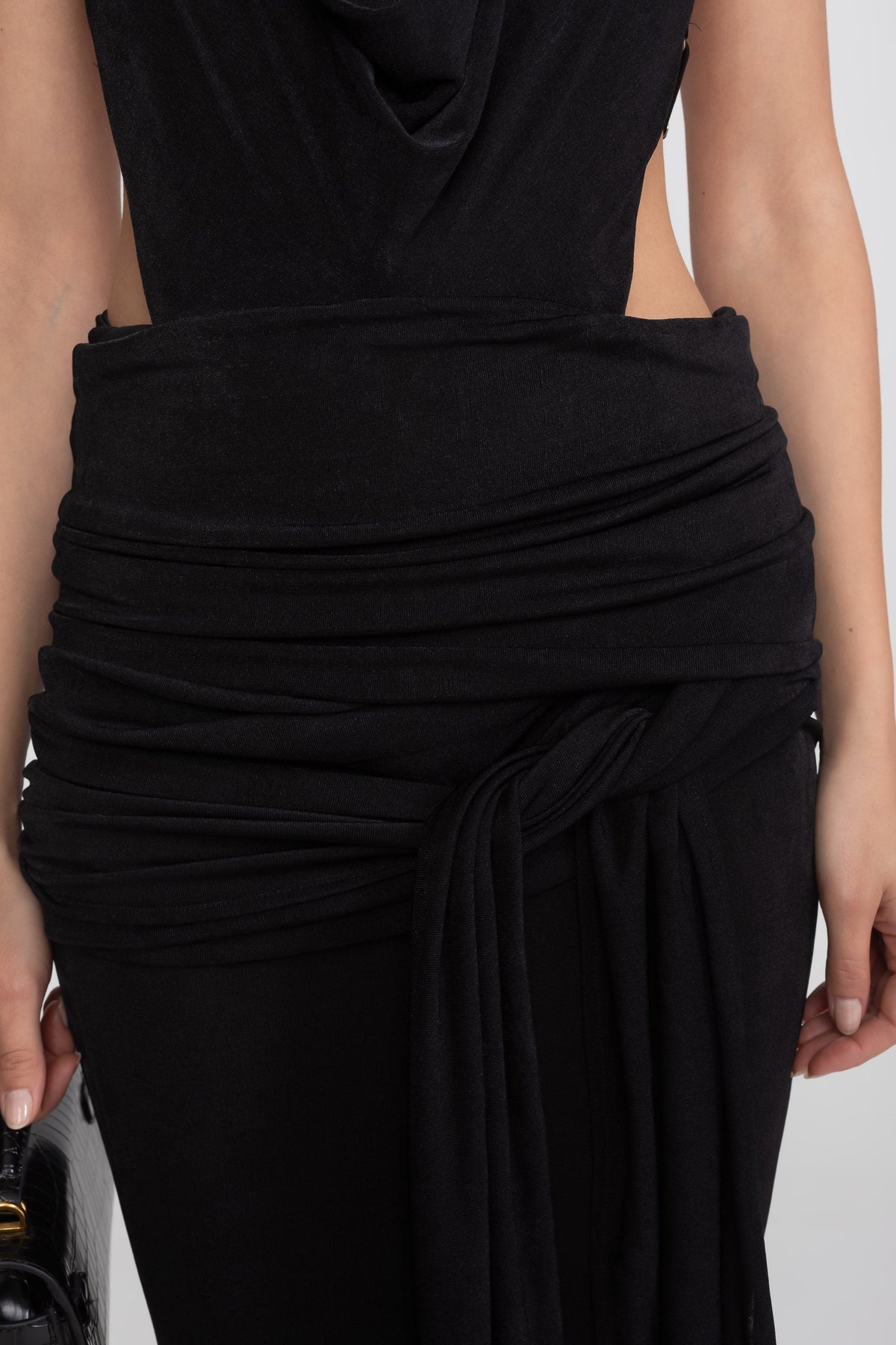 Draped Cowl Halter Neck Cut Out Tie Waist Maxi Dress 6