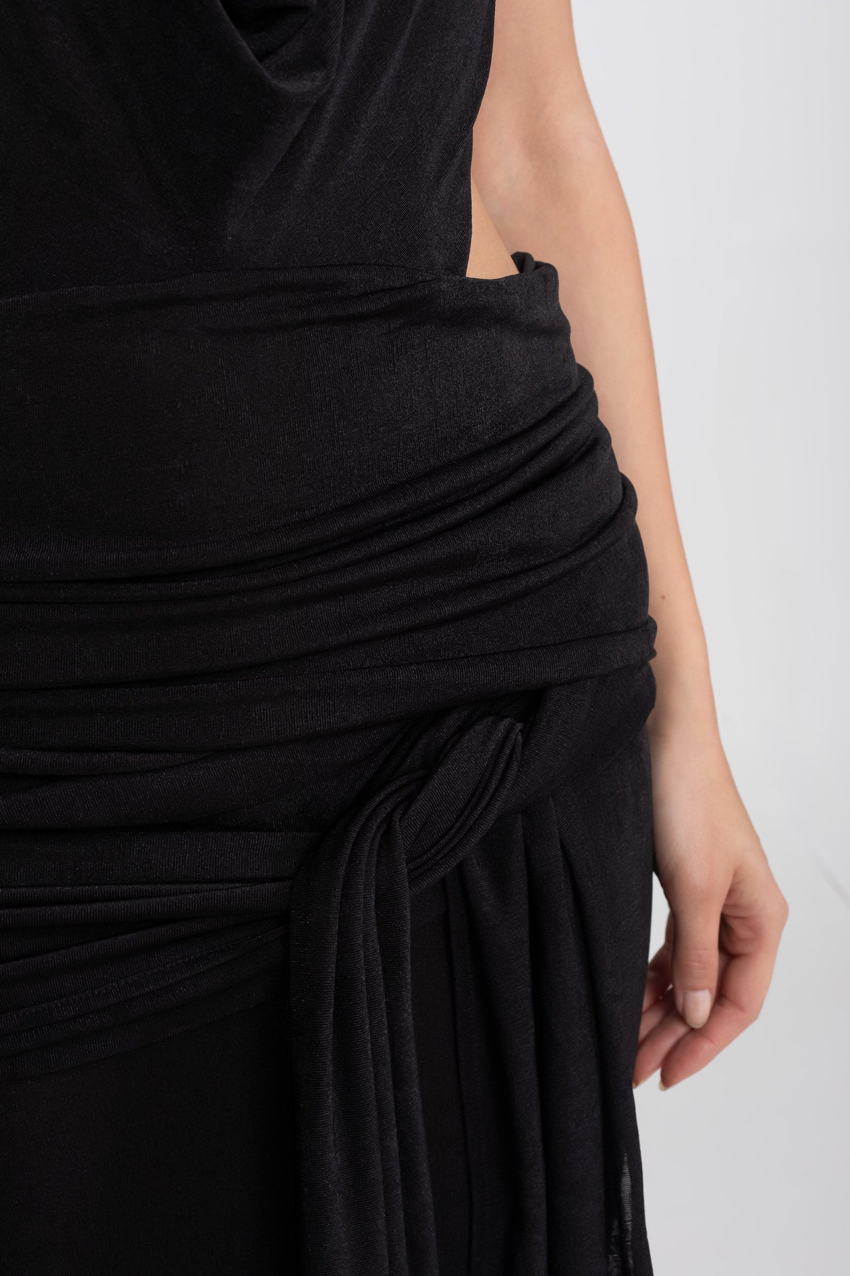 Draped Cowl Halter Neck Cut Out Tie Waist Maxi Dress 8