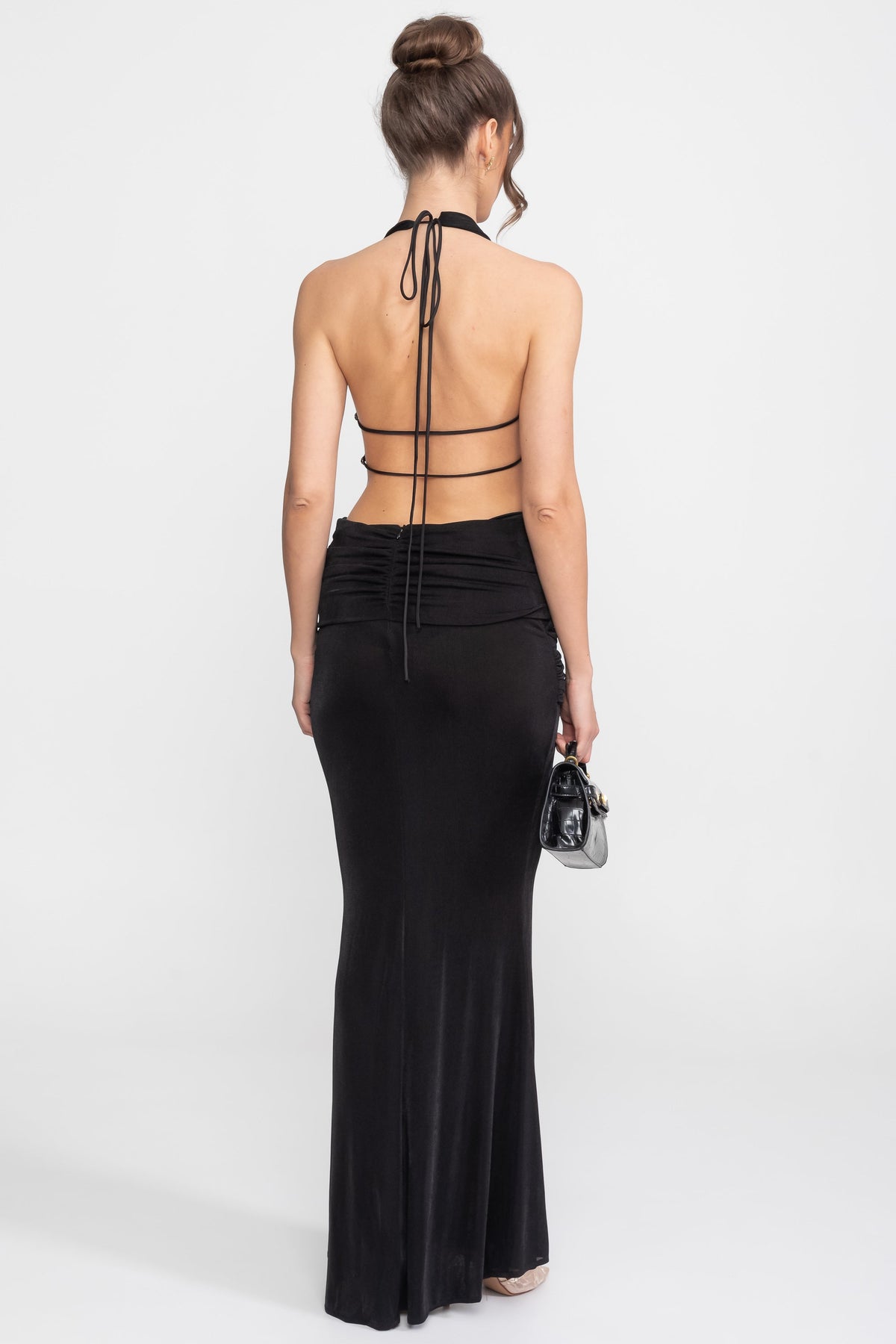 Draped Cowl Halter Neck Cut Out Tie Waist Maxi Dress 13