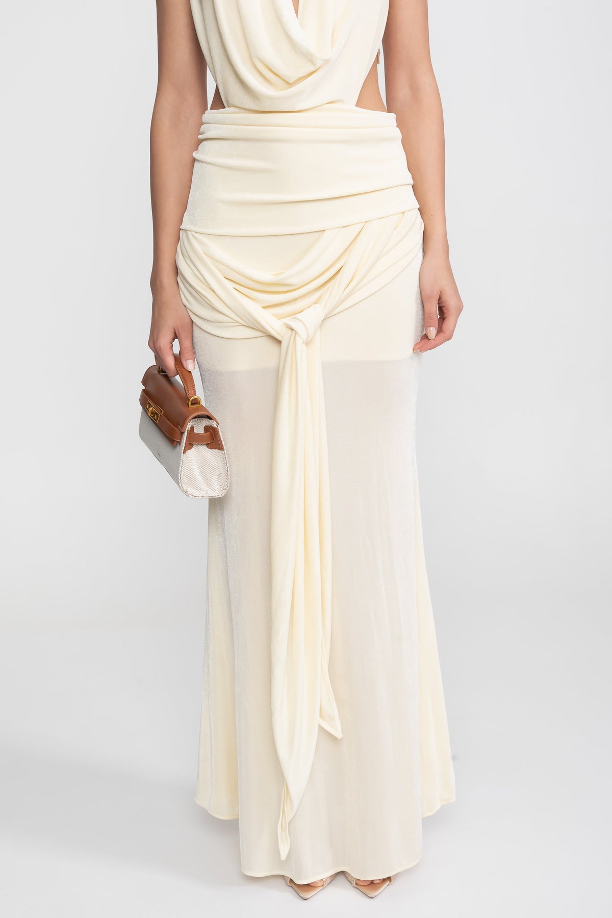 Draped Cowl Halter Neck Cut Out Tie Waist Maxi Dress 11