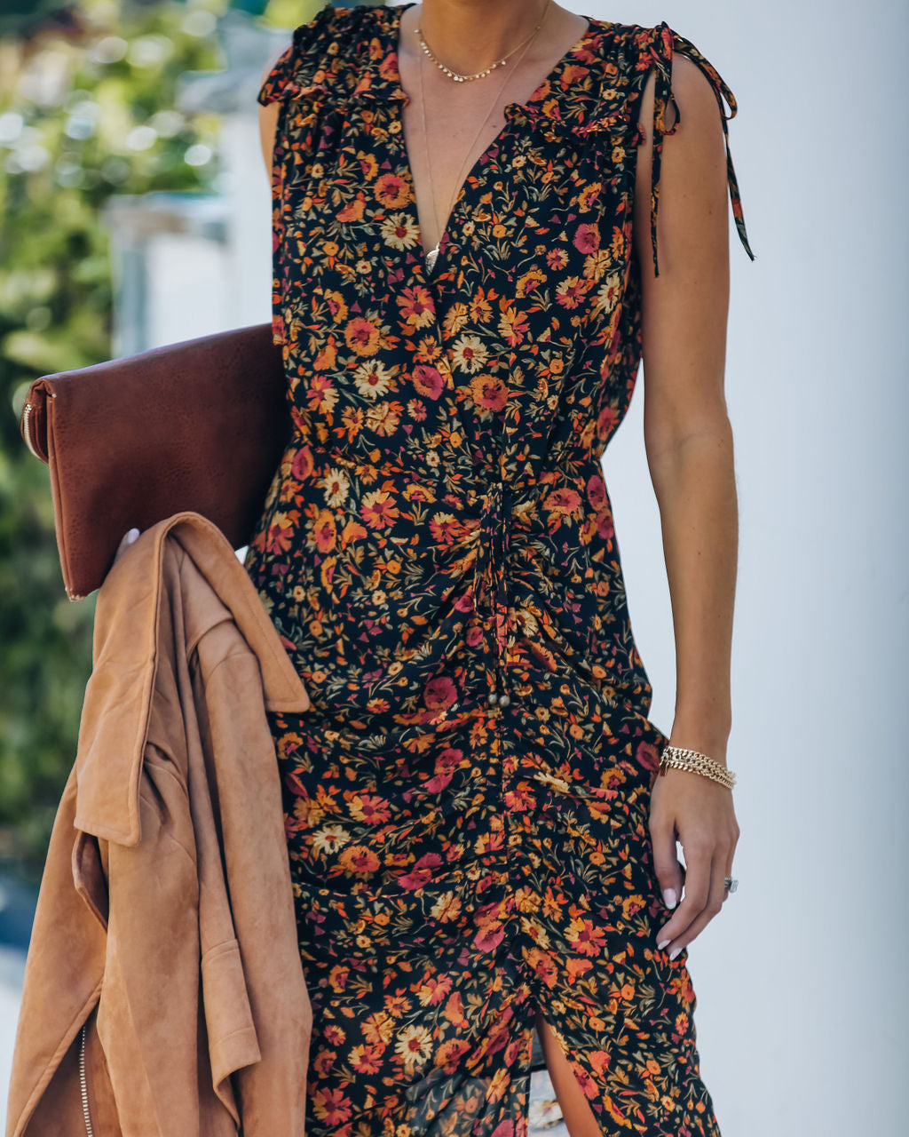 Born To Run Floral Ruched Midi Dress