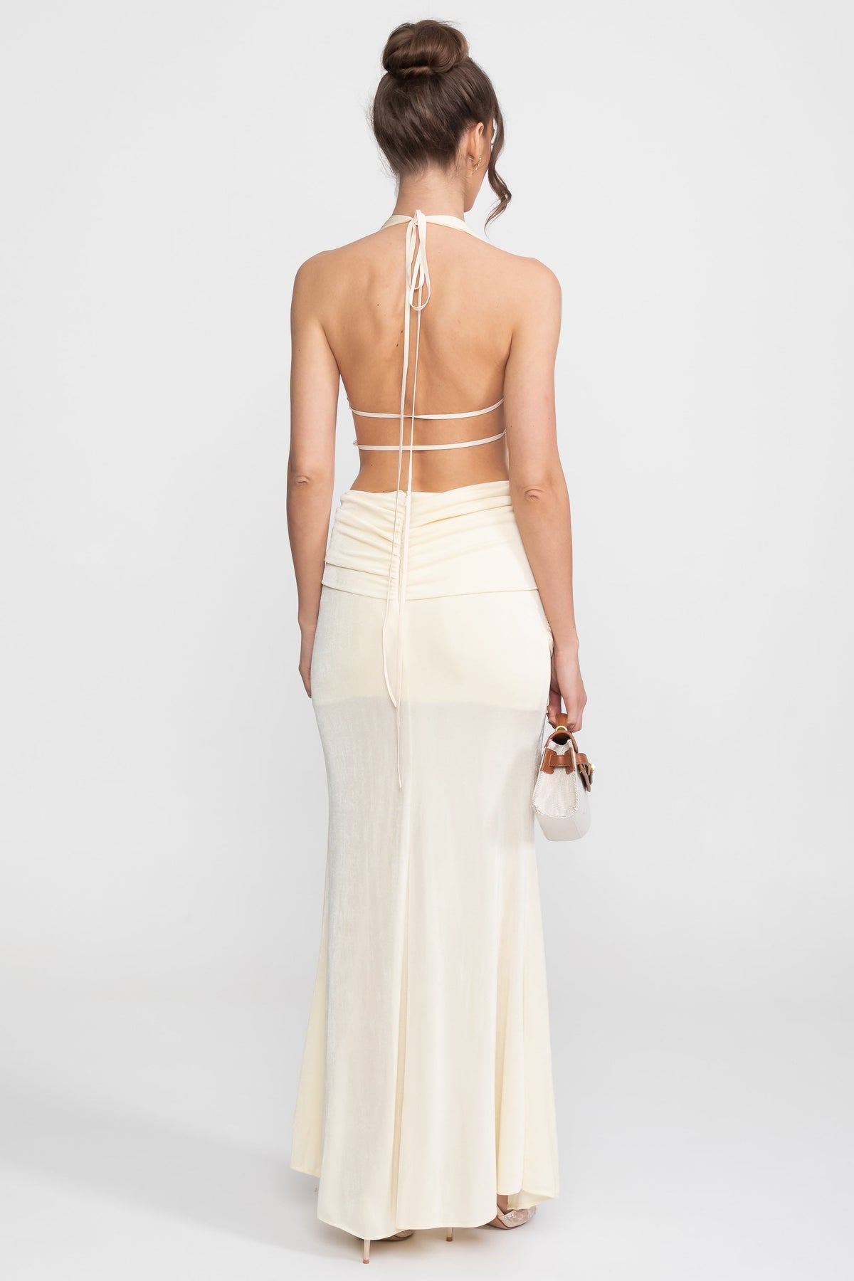 Draped Cowl Halter Neck Cut Out Tie Waist Maxi Dress 13