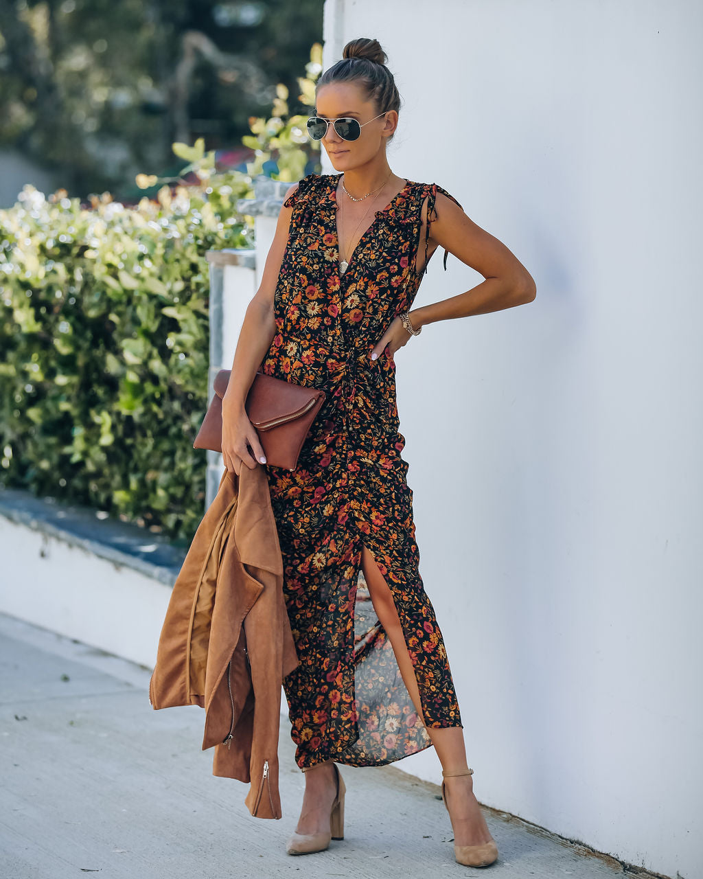 Born To Run Floral Ruched Midi Dress