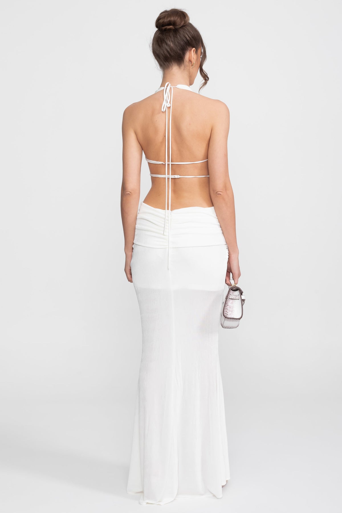 Draped Cowl Halter Neck Cut Out Tie Waist Maxi Dress 15