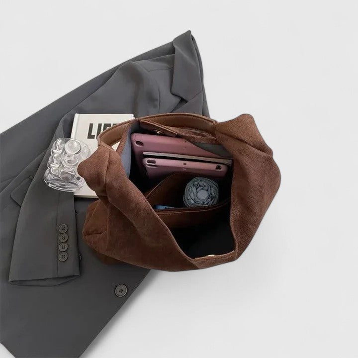 Slouchy Suede Look Hobo Tote Bag