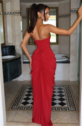 Strapless Ruched Draped High Split Maxi Gown 7