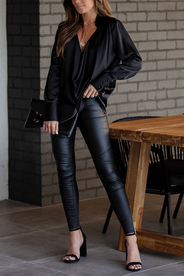 Satin Collared Drape Blouse