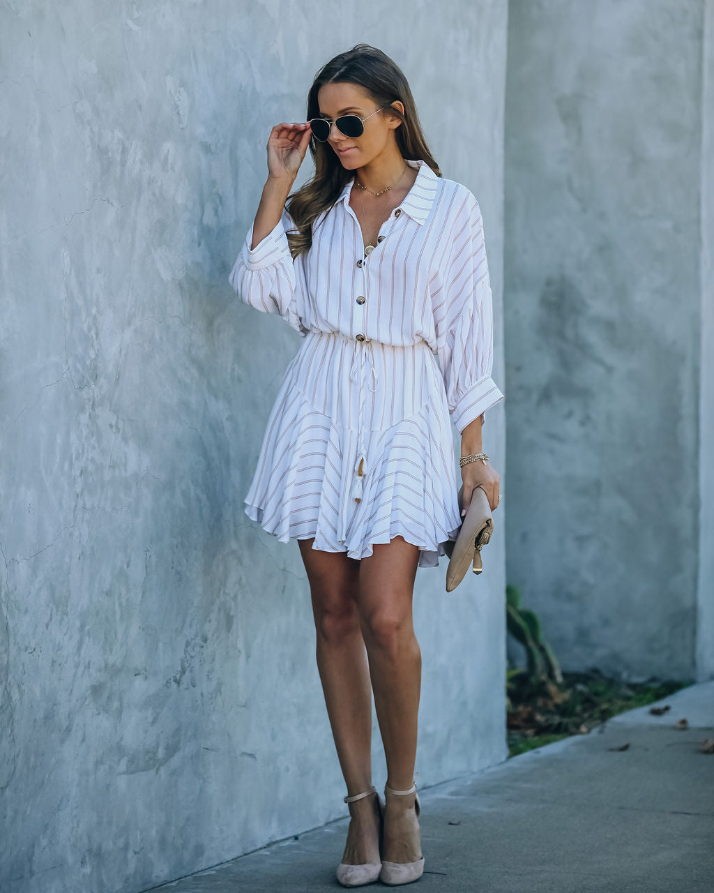 Hina Striped Button Down Shirt Dress