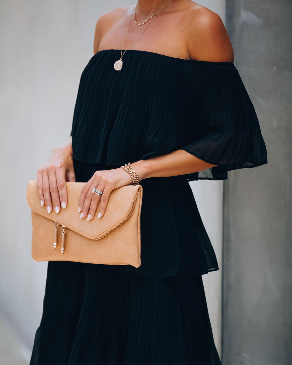 Bonifacio Tiered Pleated Midi Dress Black