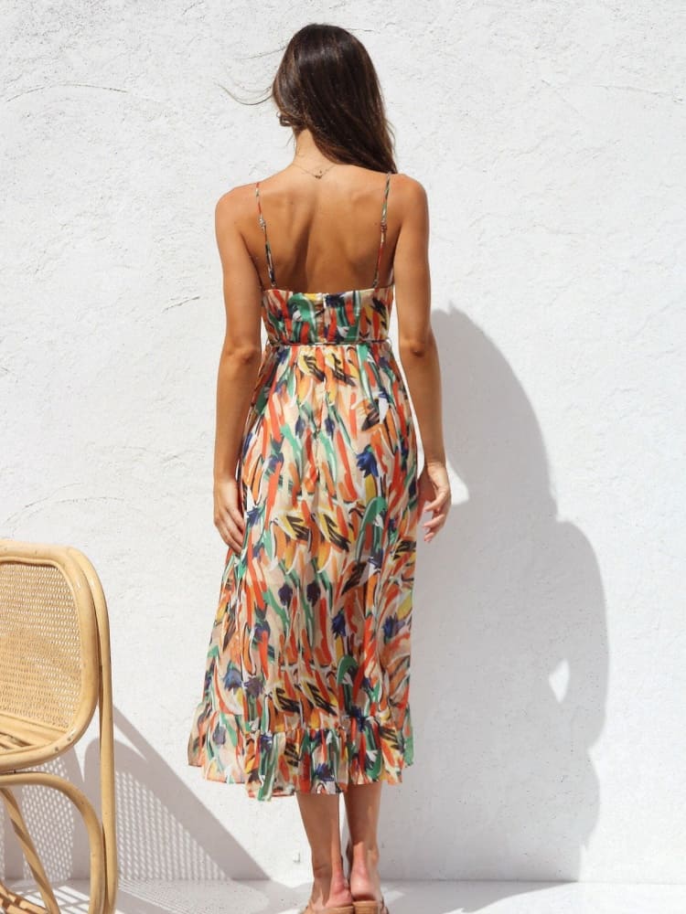 Floral Ruffle - Trim Midi Tank Dress