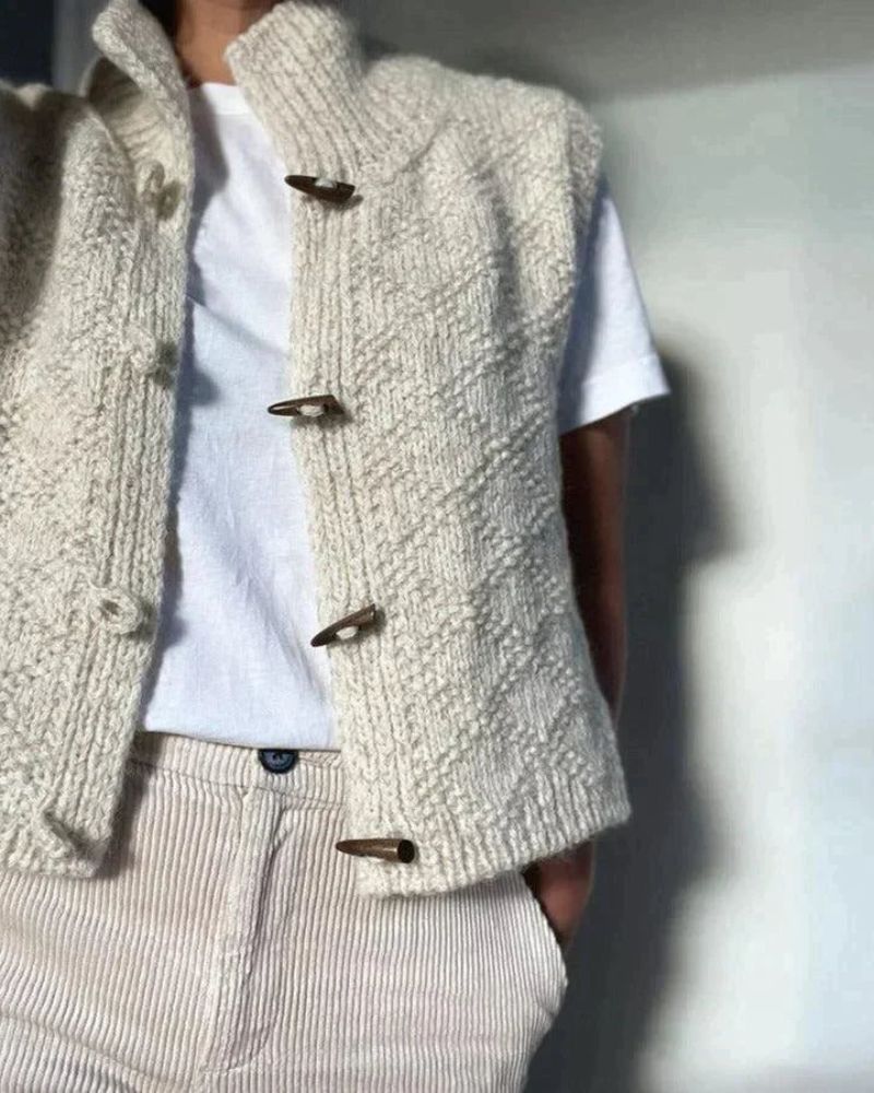 Mock Neck Sleeveless Toggle Button Knit Vest