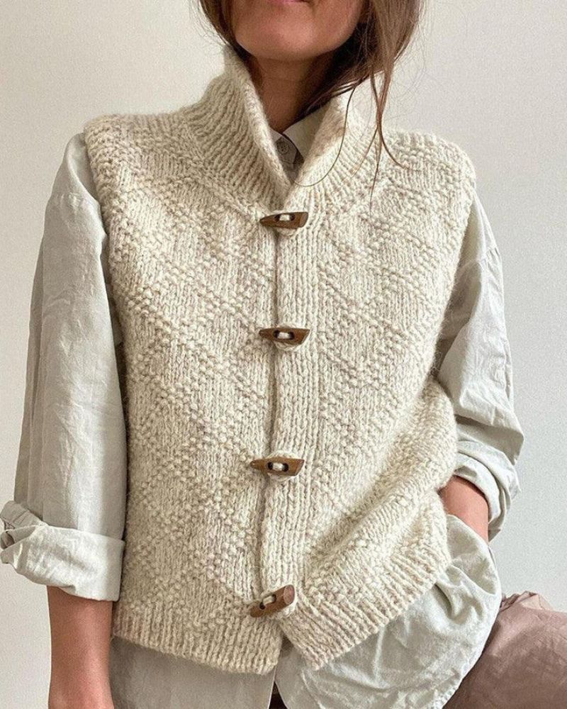 Mock Neck Sleeveless Toggle Button Knit Vest