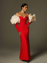 Off Shoulder Flower Bandage Maxi Dress In Red - View 5
