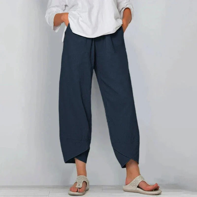 High Waist Asymmetric Hem Cropped Wide Leg Pants