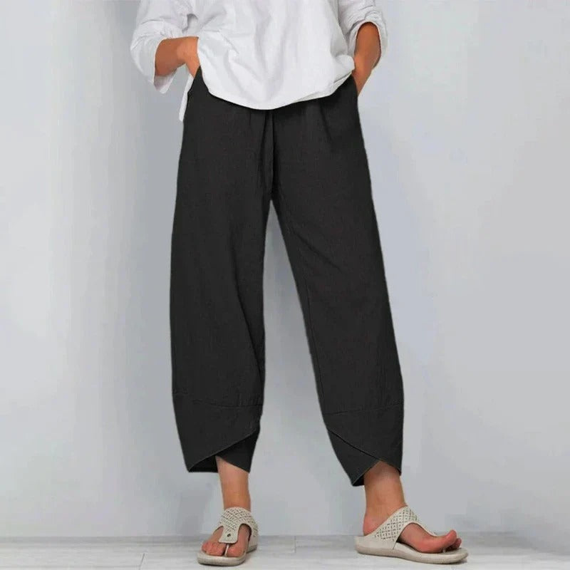 High Waist Asymmetric Hem Cropped Wide Leg Pants
