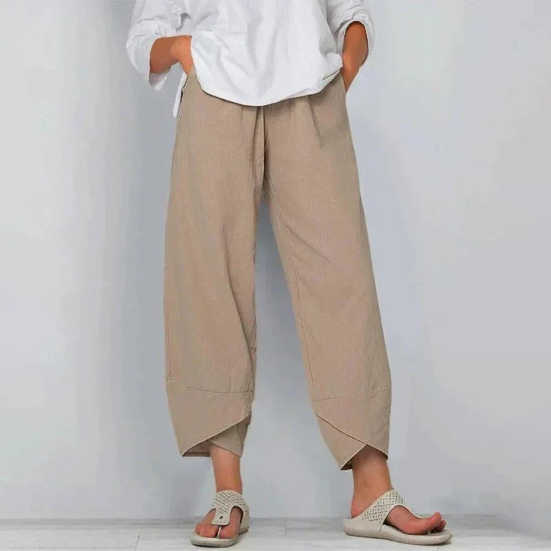 High Waist Asymmetric Hem Cropped Wide Leg Pants