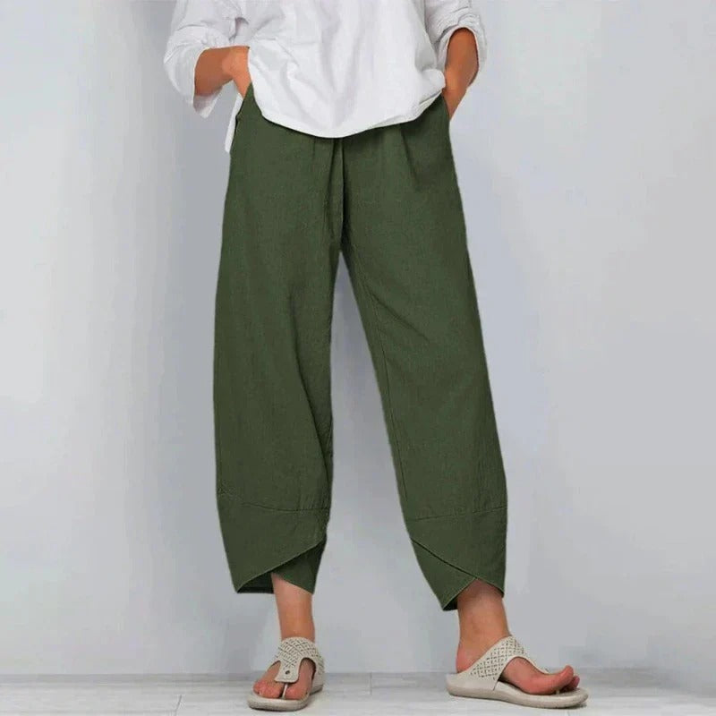 High Waist Asymmetric Hem Cropped Wide Leg Pants