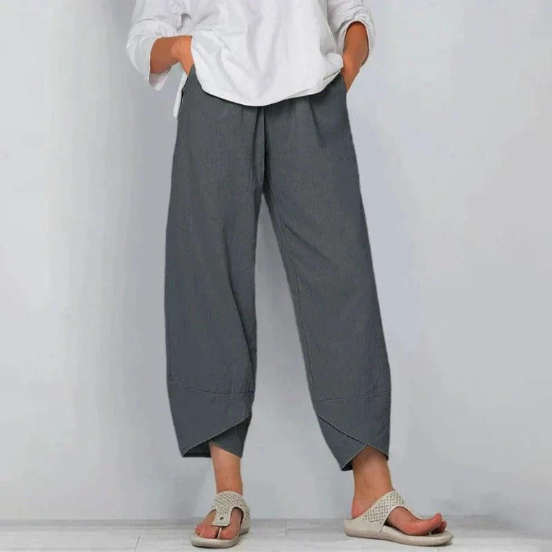 High Waist Asymmetric Hem Cropped Wide Leg Pants