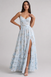 Floral Corset Spaghetti Strap High Split Maxi Dress
