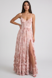 Floral Corset Spaghetti Strap High Split Maxi Dress 8