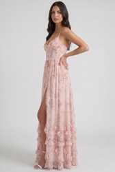 Floral Corset Spaghetti Strap High Split Maxi Dress 11