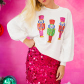 Funny Imcute Sequin Nutcracker Graphic Long Sleeve Christmas Hoodie White / S Hoodies-L