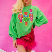 Funny Imcute Sequin Nutcracker Graphic Long Sleeve Christmas Hoodie Green / S Hoodies-L