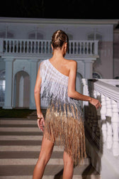 One Shoulder Fringe Sequin Dress - View 6