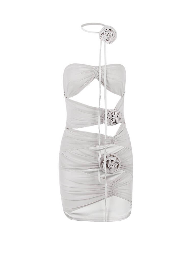 Strapless Cut Out Ruched Rosette Bodycon Mini Dress with Choker 6