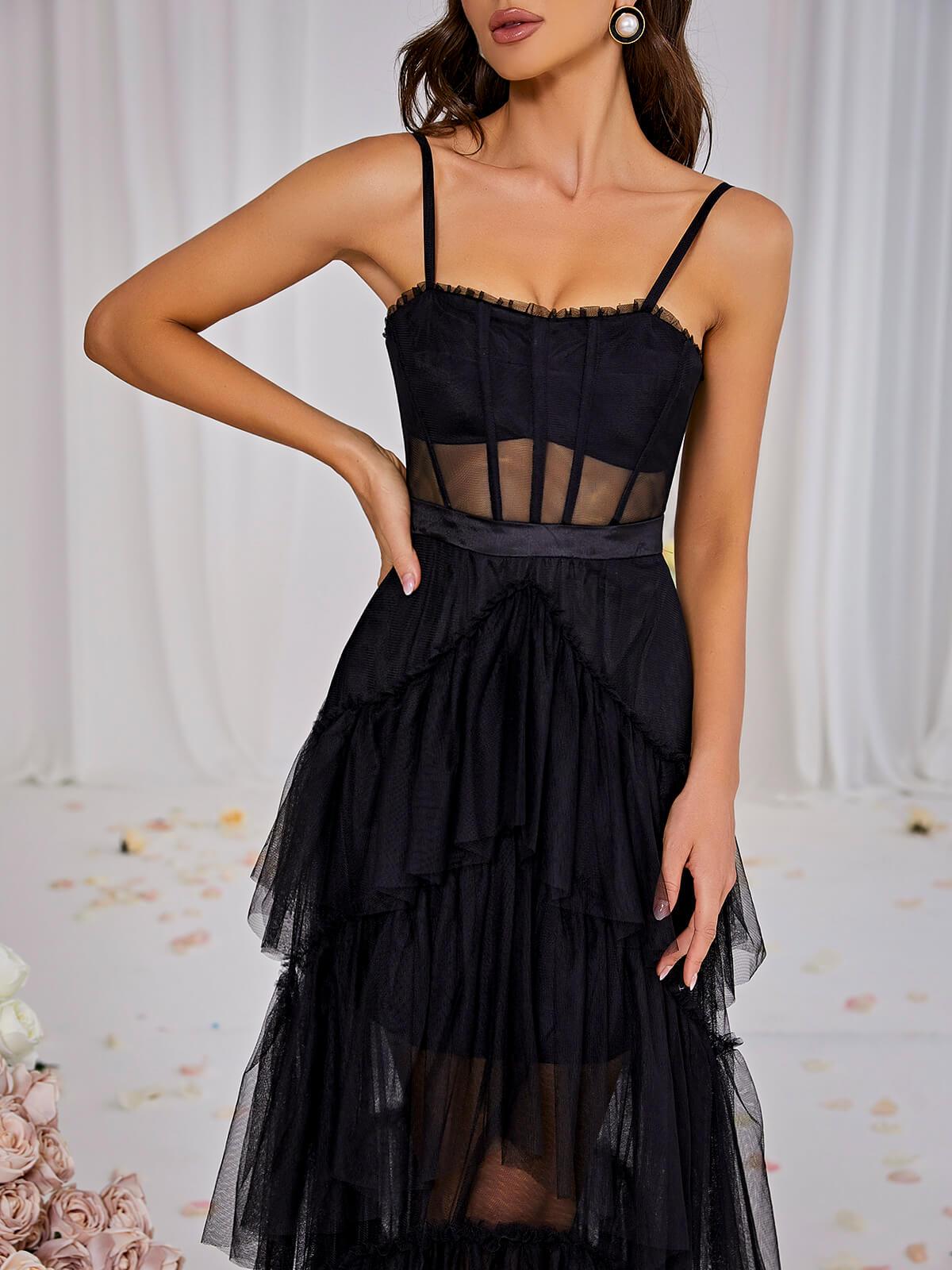 Inaya Mesh Maxi Dress In Black 5