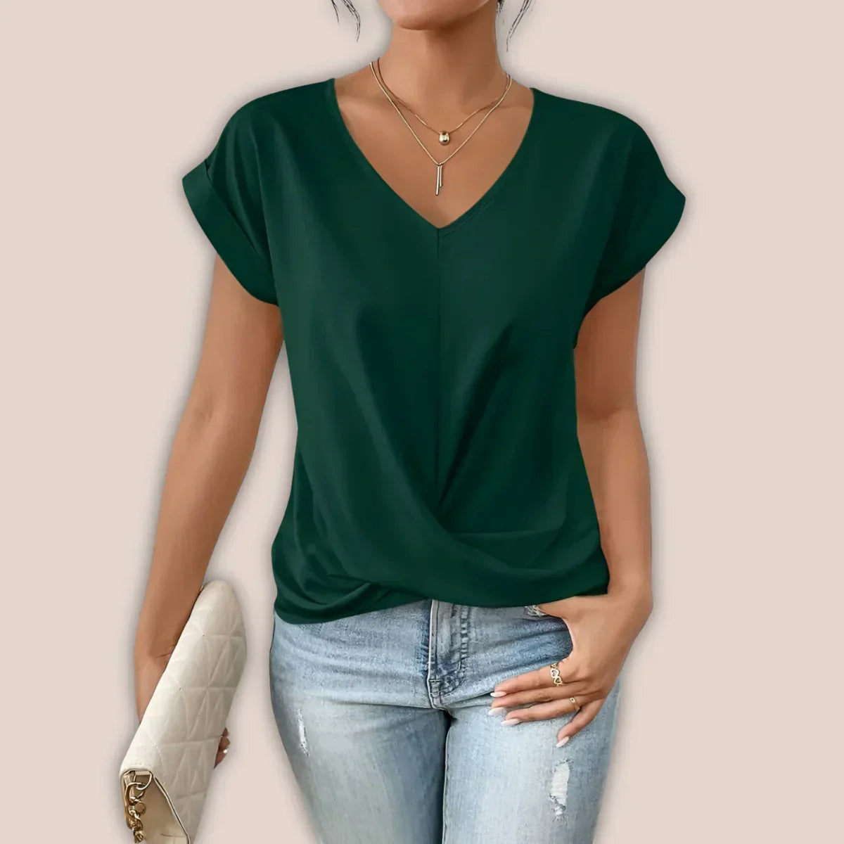 V-Neck Cap Sleeve Twist Front Top