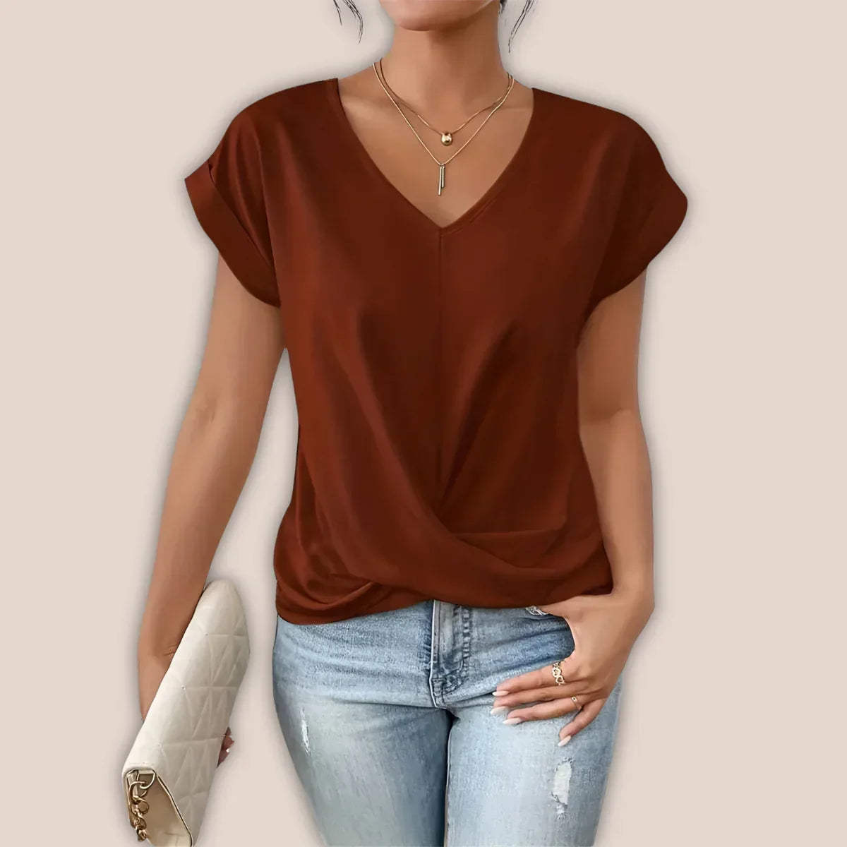 V-Neck Cap Sleeve Twist Front Top