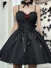 Goth Print Rose Lace Up A Line Fairy Grunge Backless V Neck Summer Party Dress 7