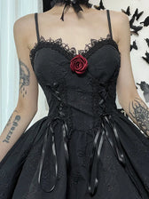 Goth Print Rose Lace Up A Line Fairy Grunge Backless V Neck Summer Party Dress 3
