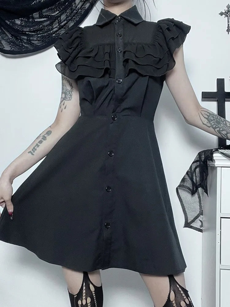 Mall Harajuku EGirl Mesh Patchwork Black Slim ALine Party Grunge Aesthetic Streetwear Dress